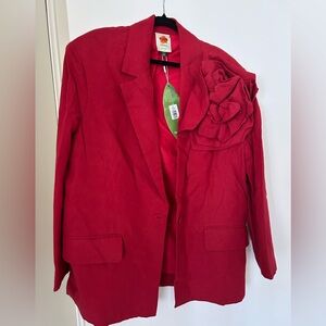 Elegant Farm Rio Red Women's Blazer with Floral Detail - S - NWT